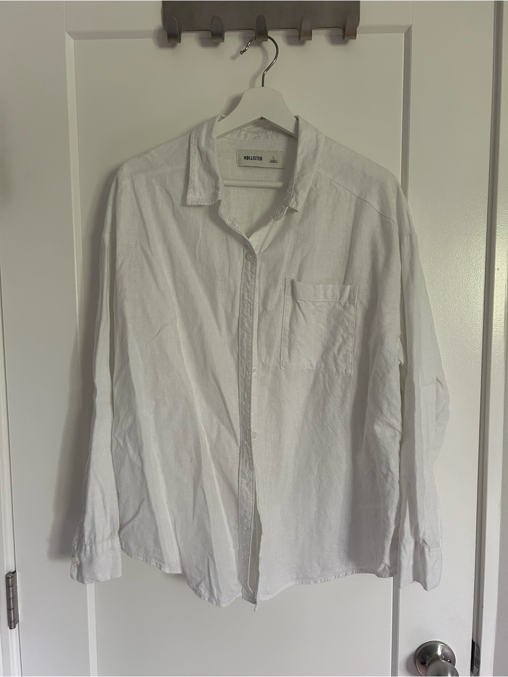 Hollister White Linen Button-Down Shirt